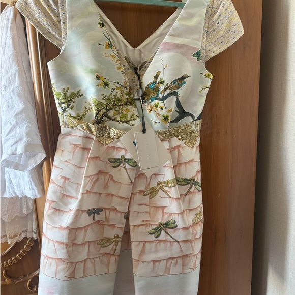 Robin Piccone Floral and Dragonfly Mini Dress - Cream and Pink - Picture 1 of 6